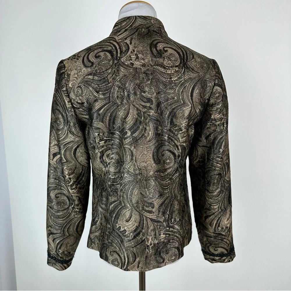 Chico’s Brocade Braided Trim Jacket Size Small